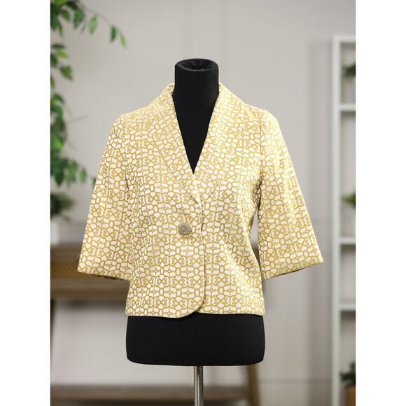Milly Jackets & Blazers - Milly Geometric Print Blazer Gold Rope Button Silk Lined Elbow Sleeve Jacket 2